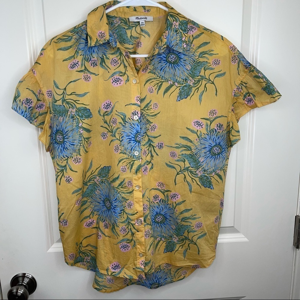 Madewell Ruffle Sleeve Button Down Top Painted Blooms XXS - Picture 16 of 16